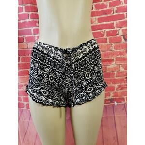 BOBBI ROCCO Rayon Ivory Black Women's Drawstrings Waist Shorts Size M